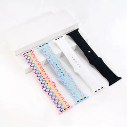 xTool - 4 Bracelets Apple Watch - Arc en ciel Noir/Blanc/Rose/Bleu Clair - 38/40/41 mm (S/M)