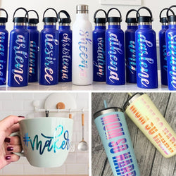 TeckWrapCraft - Opal - Vinyle Adhésif - Bleu Paon - exemples de personnalisation de gourdes 